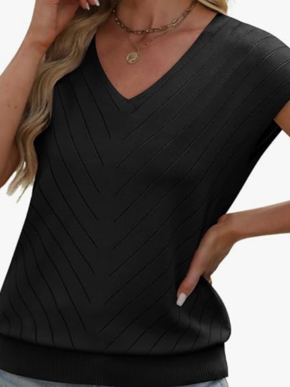 Short Sleeve V Neck Sweater - Picture 3 of 3